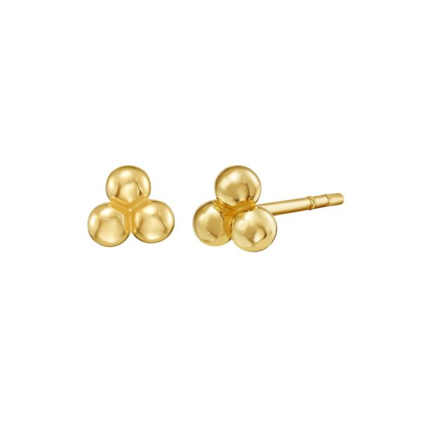 14K Yellow Gold Triple Bead Post Earrings (4.30 mm) - alternate view 2
