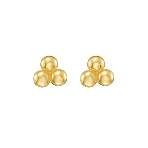14K Yellow Gold Triple Bead Post Earrings (4.30 mm) - alternate view 3