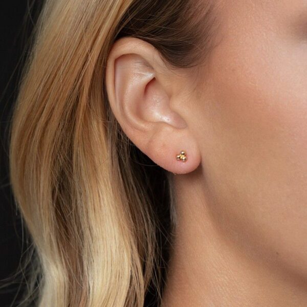 14K Yellow Gold Triple Bead Post Earrings (4.30 mm) - alternate view 4