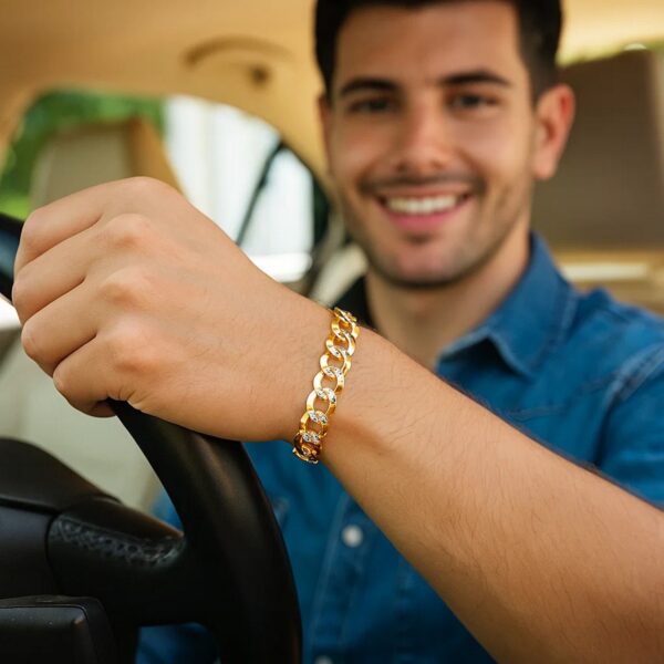 14k Two Tone Gold Pave Curb Bracelet (9.70 mm) - Two-Tone Gold - alternate view 4