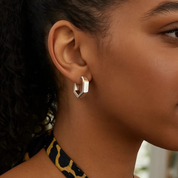 Sterling Silver Hexagon Hoop Earrings - alternate view 2