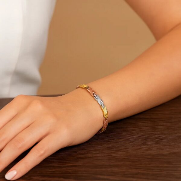 14k Tri-Color Gold Shiny and Textured X Link Bracelet (6.35 mm) - alternate view 4
