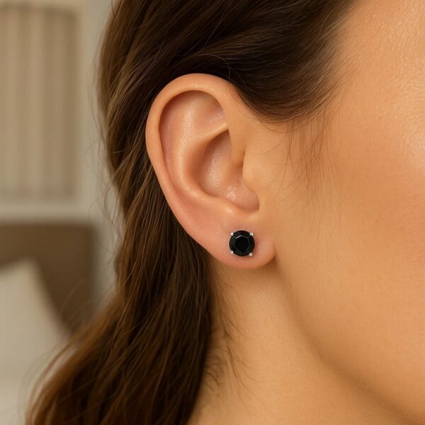 14k White Gold Stud Earrings with Black Faceted Cubic Zirconia(5mm) - alternate view 4