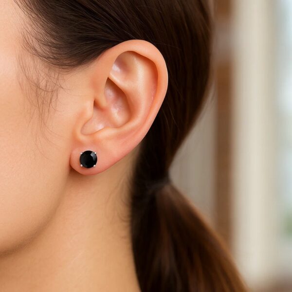 14k White Gold Stud Earrings with Black Faceted Cubic Zirconia(5mm) - alternate view 5