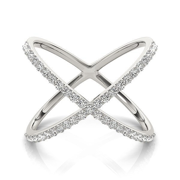 14k White Gold X Style Thin Ring with Diamonds (1/2 cttw) - alternate view 2
