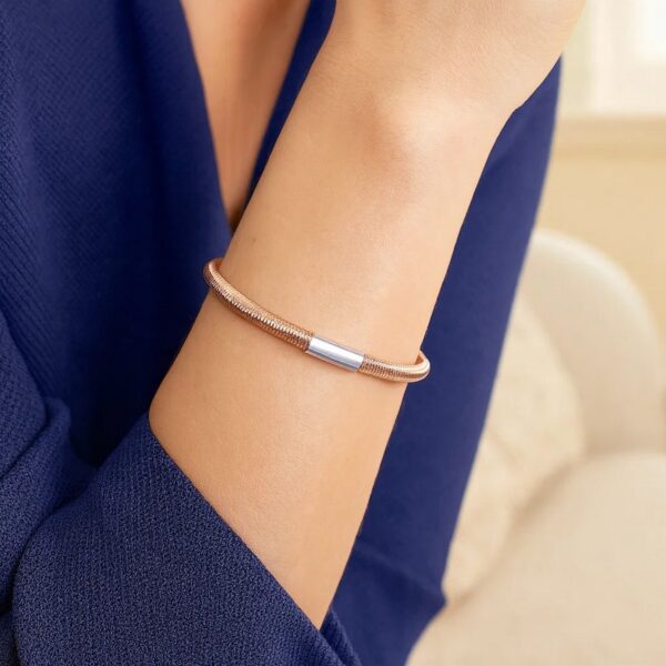 Sterling Silver Rose Gold Plated Basketweave Stretch Bangle - alternate view 4