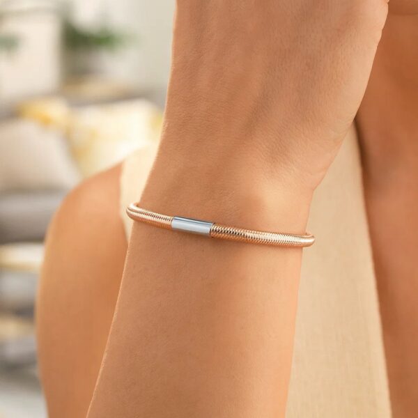 Sterling Silver Rose Gold Plated Basketweave Stretch Bangle - alternate view 5