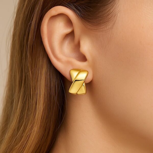 14K Yellow Gold Puffed X C Hoops Earrings - alternate view 2