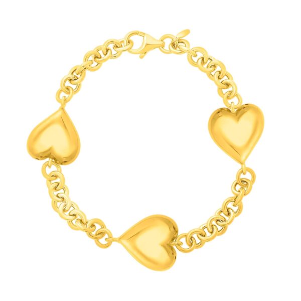 Sterling Silver Yellow Gold Plated Extra Puffed Triple Heart Bracelet - alternate view 2
