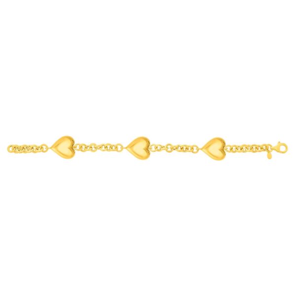 Sterling Silver Yellow Gold Plated Extra Puffed Triple Heart Bracelet - alternate view 3
