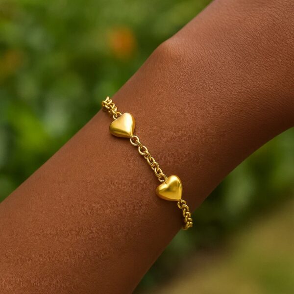 Sterling Silver Yellow Gold Plated Extra Puffed Triple Heart Bracelet - alternate view 4