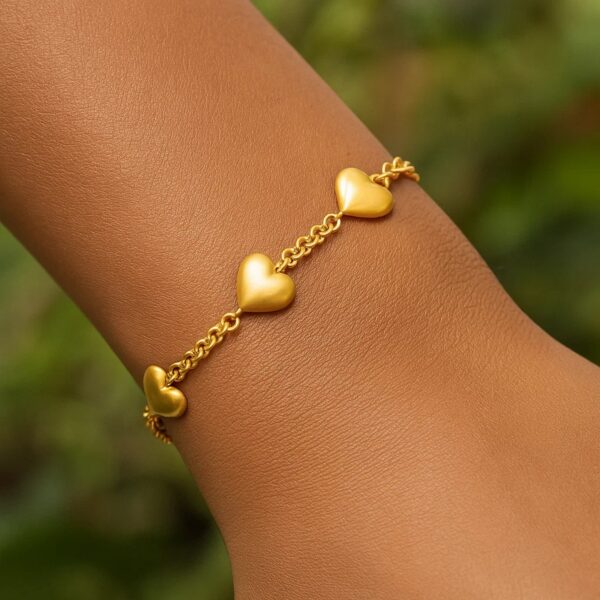 Sterling Silver Yellow Gold Plated Extra Puffed Triple Heart Bracelet - alternate view 5