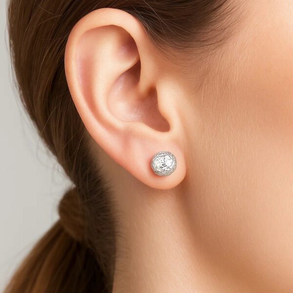 14k White Gold Ball Earrings with Crystal Cut Texture(7mm) - alternate view 2