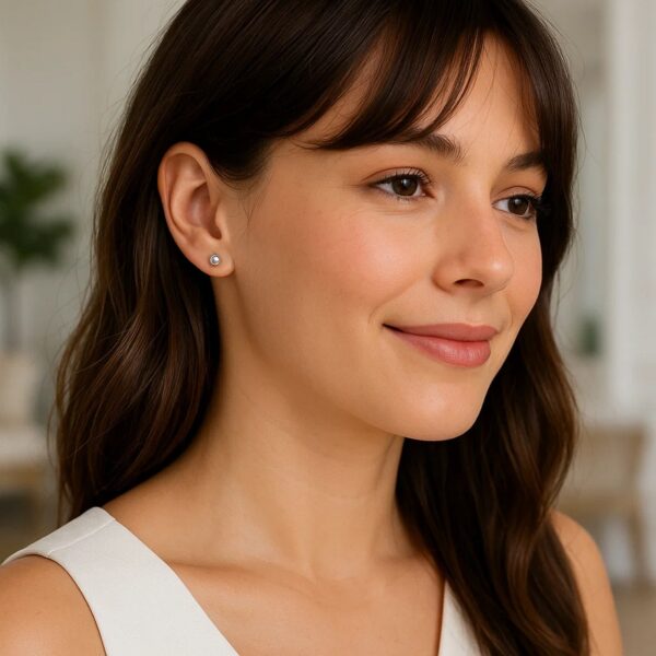 14k White Gold Round Stud Earrings (4mm) - alternate view 4