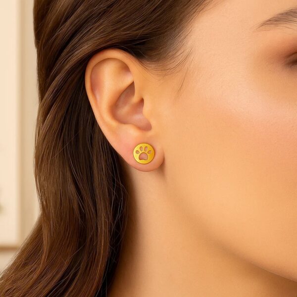 14k Yellow Gold Post Earrings with Paw Prints - alternate view 2