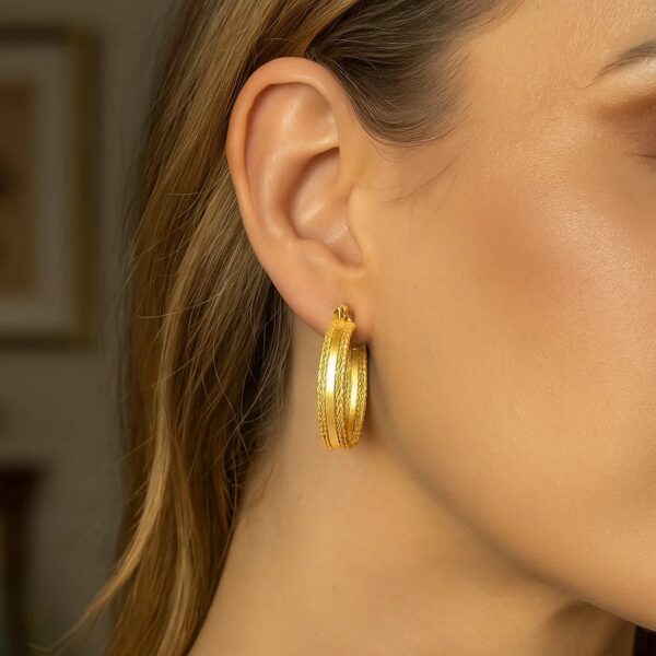 14K Yellow Gold Sparkle Spring Hoop Earrings - alternate view 2