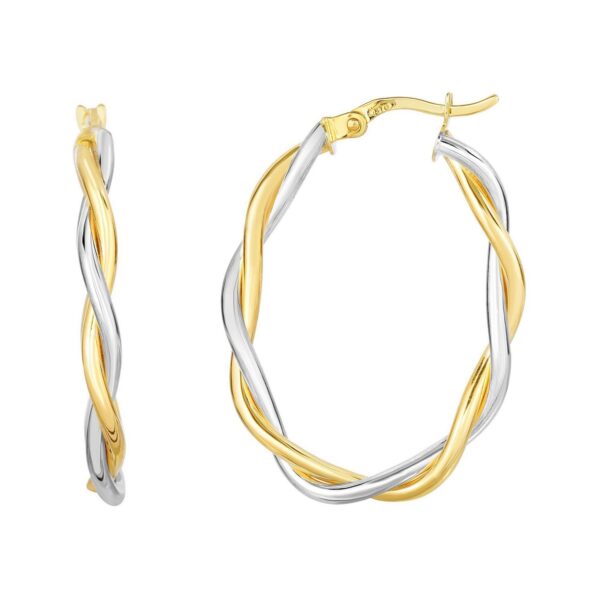 10K Two Tone Gold Oval Twist Hoop Earrings - Two-Tone Gold