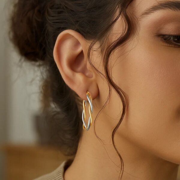 10K Two Tone Gold Oval Twist Hoop Earrings - Two-Tone Gold - alternate view 2