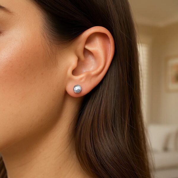 14k White Gold Ball Earrings with Faceted Texture(5mm) - alternate view 2