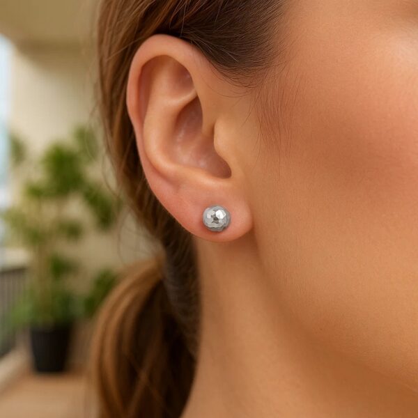 14k White Gold Ball Earrings with Faceted Texture(5mm) - alternate view 3