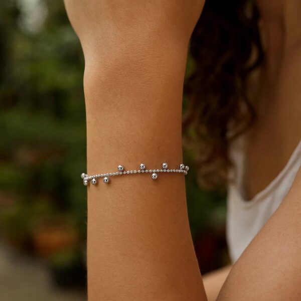 Sterling Silver Rhodium Plated Drop Bead Bracelet - alternate view 5
