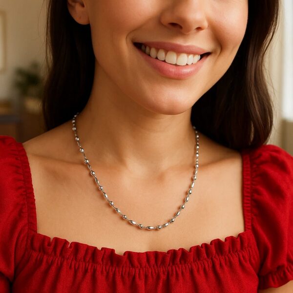 Sterling Silver Rhodium Plated Moon Cut Oval Bead Chain (3.00 mm) - alternate view 3