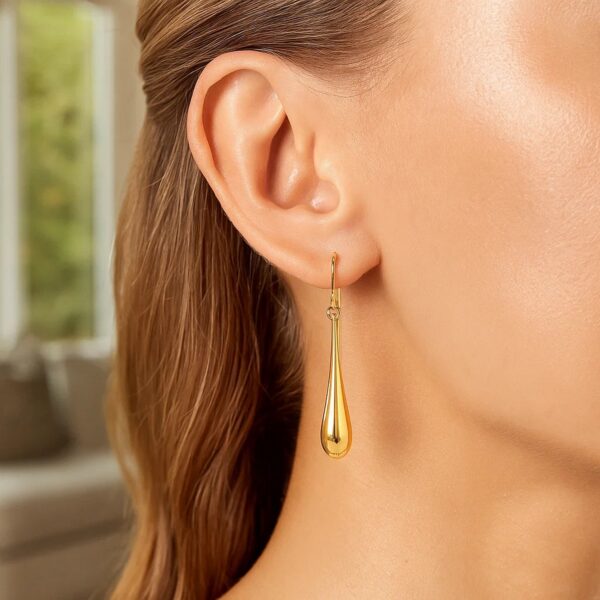 14k Yellow Gold Long Polished Teardrop Dangling Earrings - alternate view 3