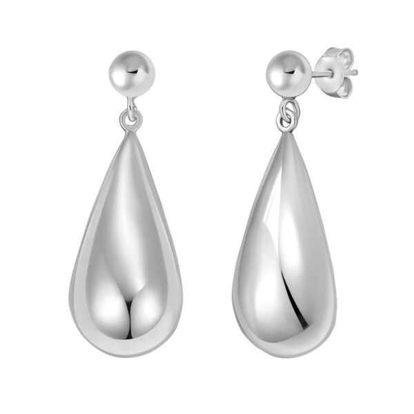 Sterling Silver Rhodium Plated Puffed Teardrop Dangle Earrings - alternate view 2