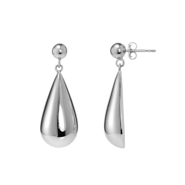 Sterling Silver Rhodium Plated Puffed Teardrop Dangle Earrings - alternate view 3