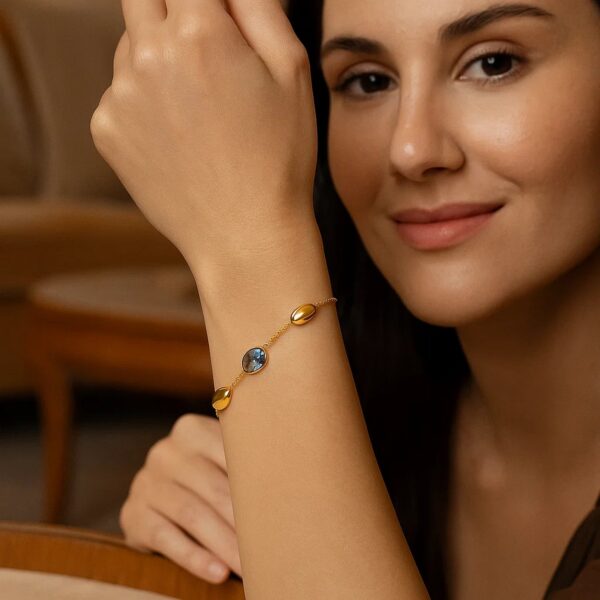 14K Yellow Gold Oval Gemstone and Bead Bracelet - alternate view 2