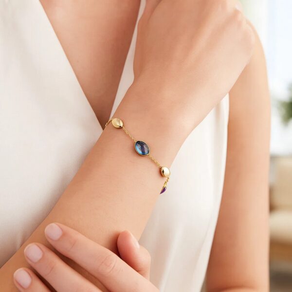 14K Yellow Gold Oval Gemstone and Bead Bracelet - alternate view 3