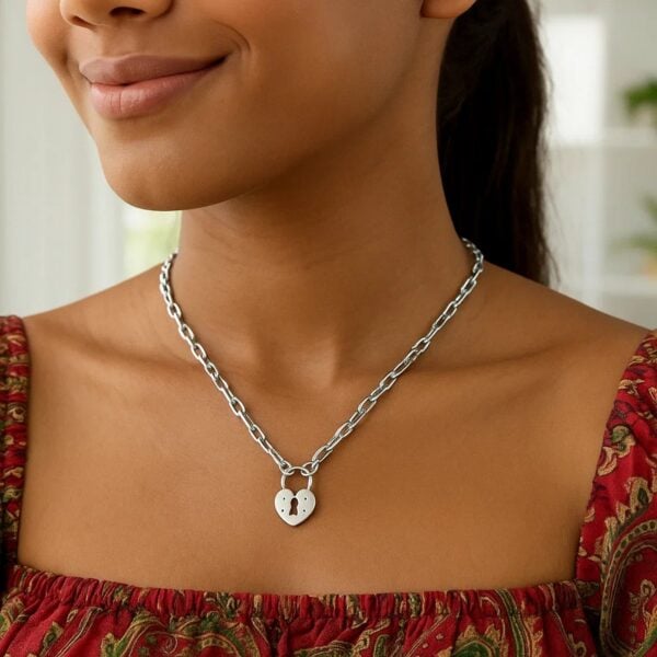 Sterling Silver Rhodium Plated Pad Lock Necklace - alternate view 3