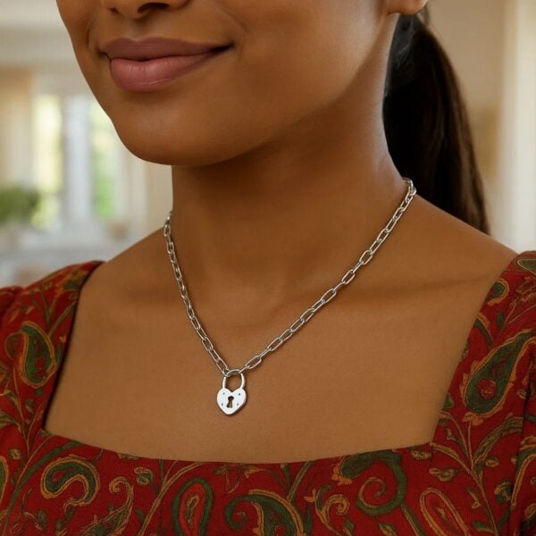 Sterling Silver Rhodium Plated Pad Lock Necklace - alternate view 4