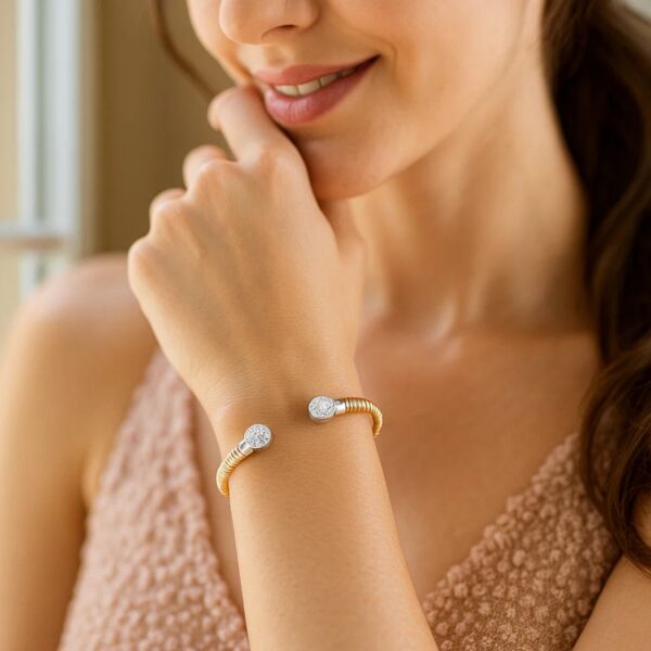 14K Yellow Gold Round End Tubogas Cuff Bangle (3.90 mm) - I - alternate view 3