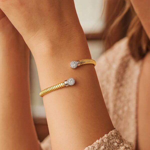 14K Yellow Gold Round End Tubogas Cuff Bangle (3.90 mm) - I - alternate view 4