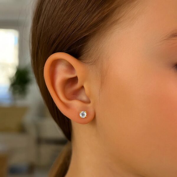 14k Yellow Gold Stud Earrings with Faceted White Cubic Zirconia(2mm) - alternate view 2