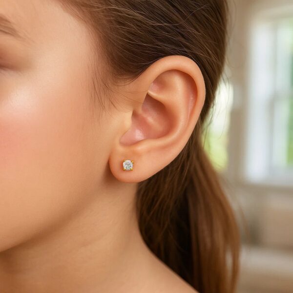 14k Yellow Gold Stud Earrings with Faceted White Cubic Zirconia(2mm) - alternate view 3
