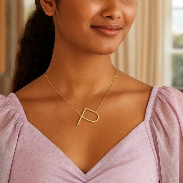 14K Yellow Gold Yours Truly Large Initial P Necklace - alternate view 3