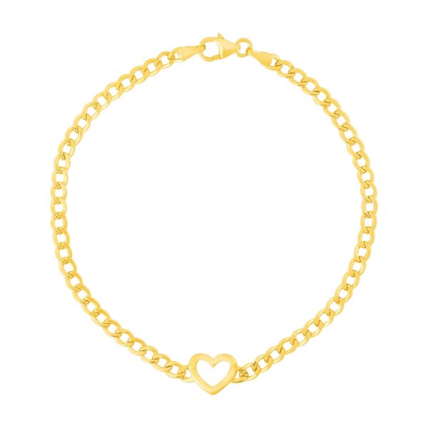 14k Yellow Gold 7 inch Curb Chain Bracelet with Heart (3.40 mm) - alternate view 2
