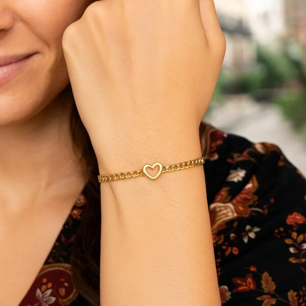 14k Yellow Gold 7 inch Curb Chain Bracelet with Heart (3.40 mm) - alternate view 4