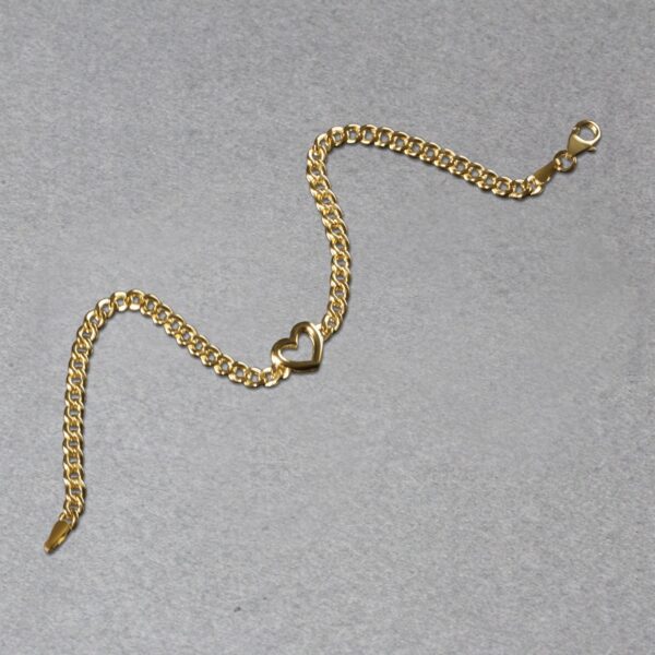 14k Yellow Gold 7 inch Curb Chain Bracelet with Heart (3.40 mm) - alternate view 5