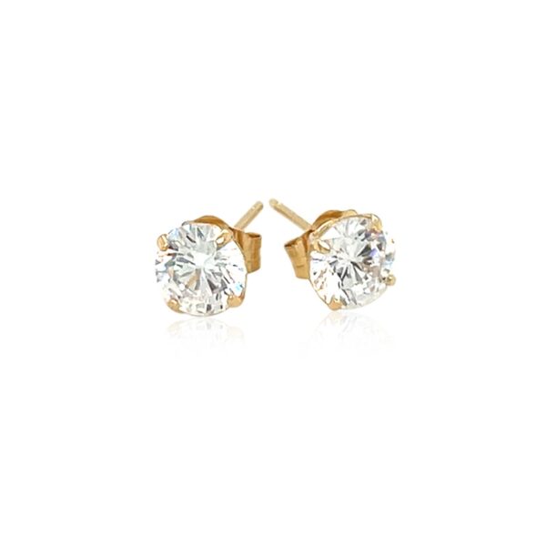 14k Yellow Gold Stud Earrings with White Hue Faceted Cubic Zirconia(5mm) - alternate view 2
