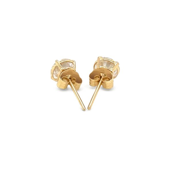 14k Yellow Gold Stud Earrings with White Hue Faceted Cubic Zirconia(5mm) - alternate view 3