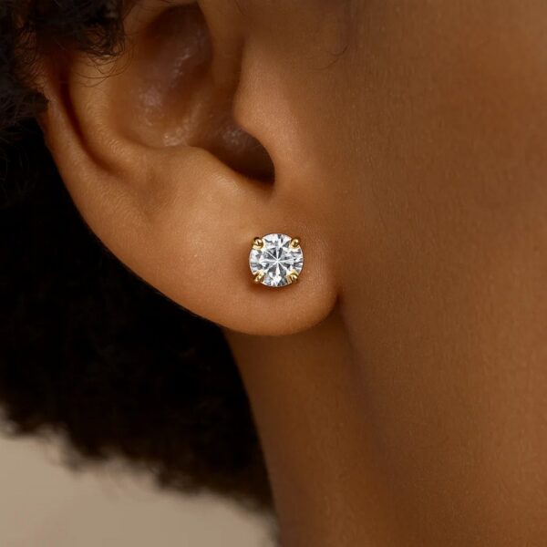 14k Yellow Gold Stud Earrings with White Hue Faceted Cubic Zirconia(5mm) - alternate view 4