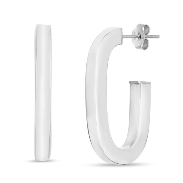 Sterling Silver Thick Oval Link C Hoop Earrings - alternate view 2