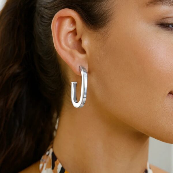 Sterling Silver Thick Oval Link C Hoop Earrings - alternate view 3