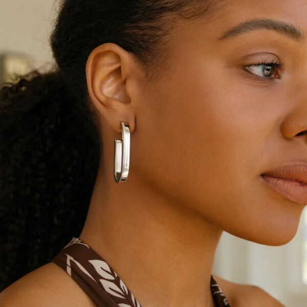 Sterling Silver Thick Oval Link C Hoop Earrings - alternate view 4