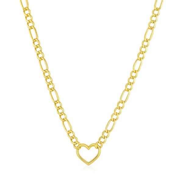 14k Yellow Gold Figaro Chain Necklace with Heart - alternate view 2