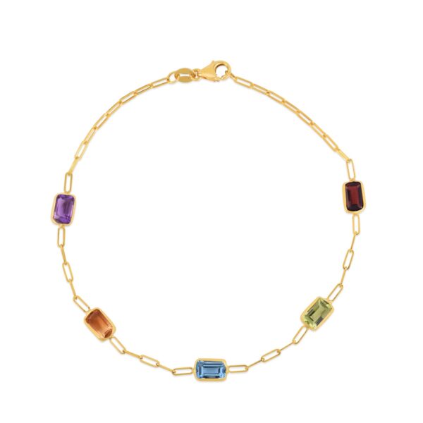 14K Yellow Gold Multi Gemstone Paperclip Bracelet (1.50 mm) - alternate view 2