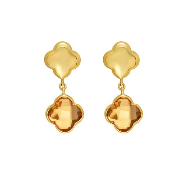 14K Yellow Gold Citrine Clover Gem Earrings - alternate view 2